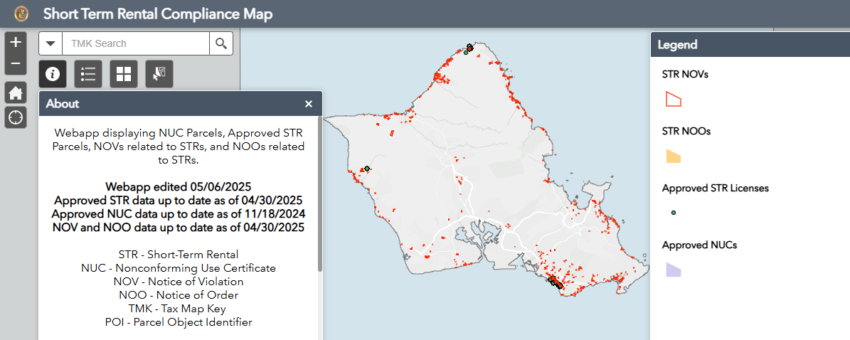 Screenshot of Oahu Hawaii illegal short term rentals