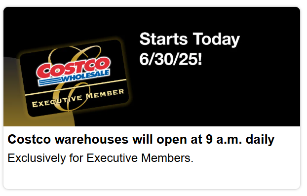 New Costco Hours open early for executive members